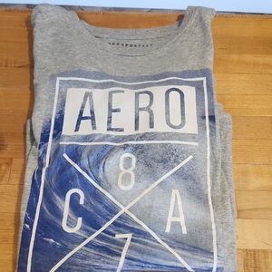 Aeropostale Heather Gray Tee with Blue Wave Graphic